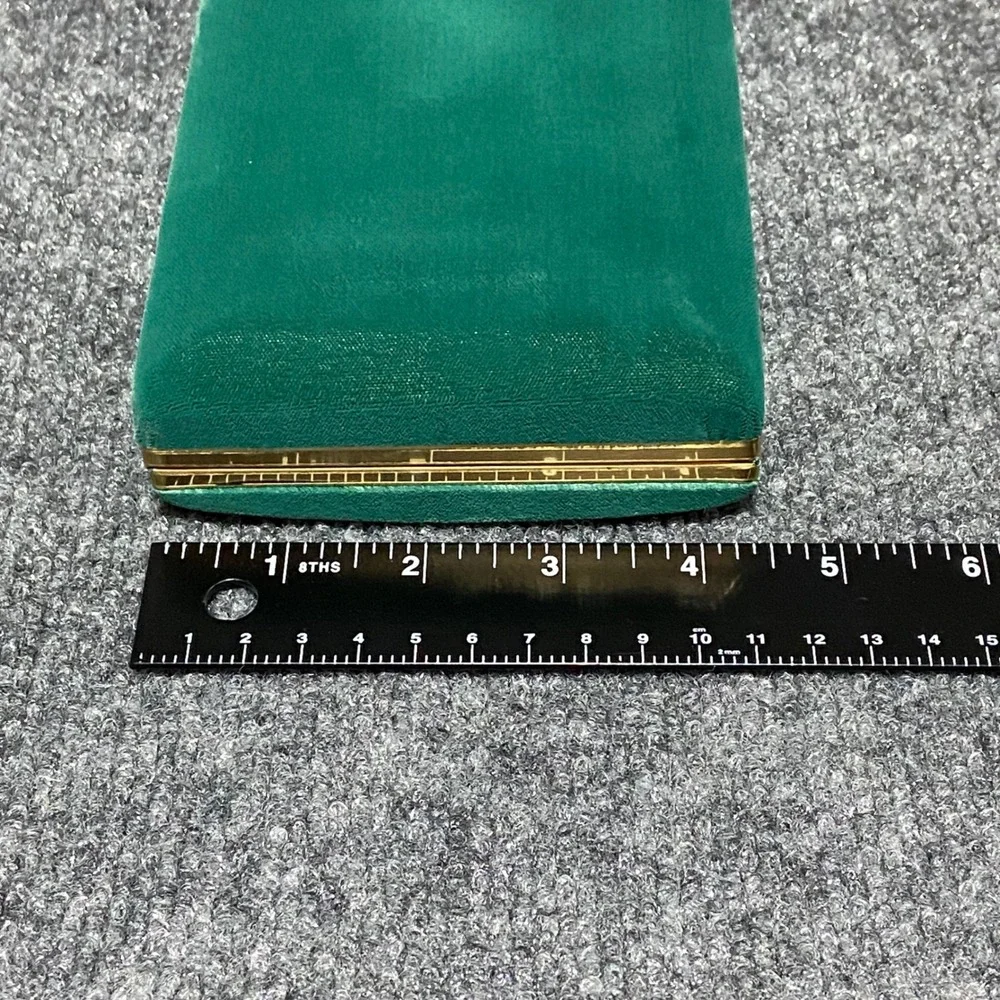 Mele Vintage Emerald Green Velvet Jewelry Case Gold Trim Mirror Travel‎ Box 520